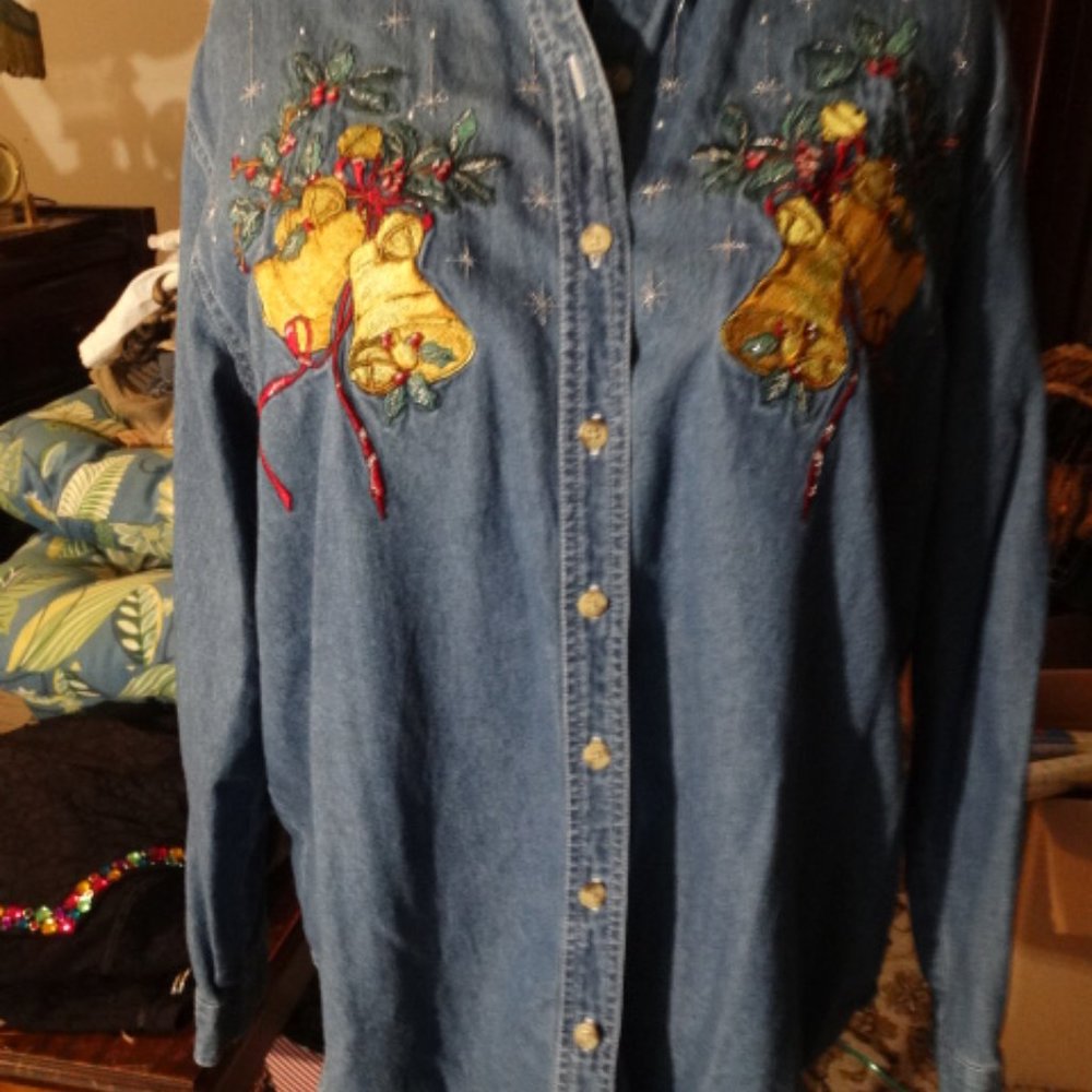Women's Denim Christmas Shirt